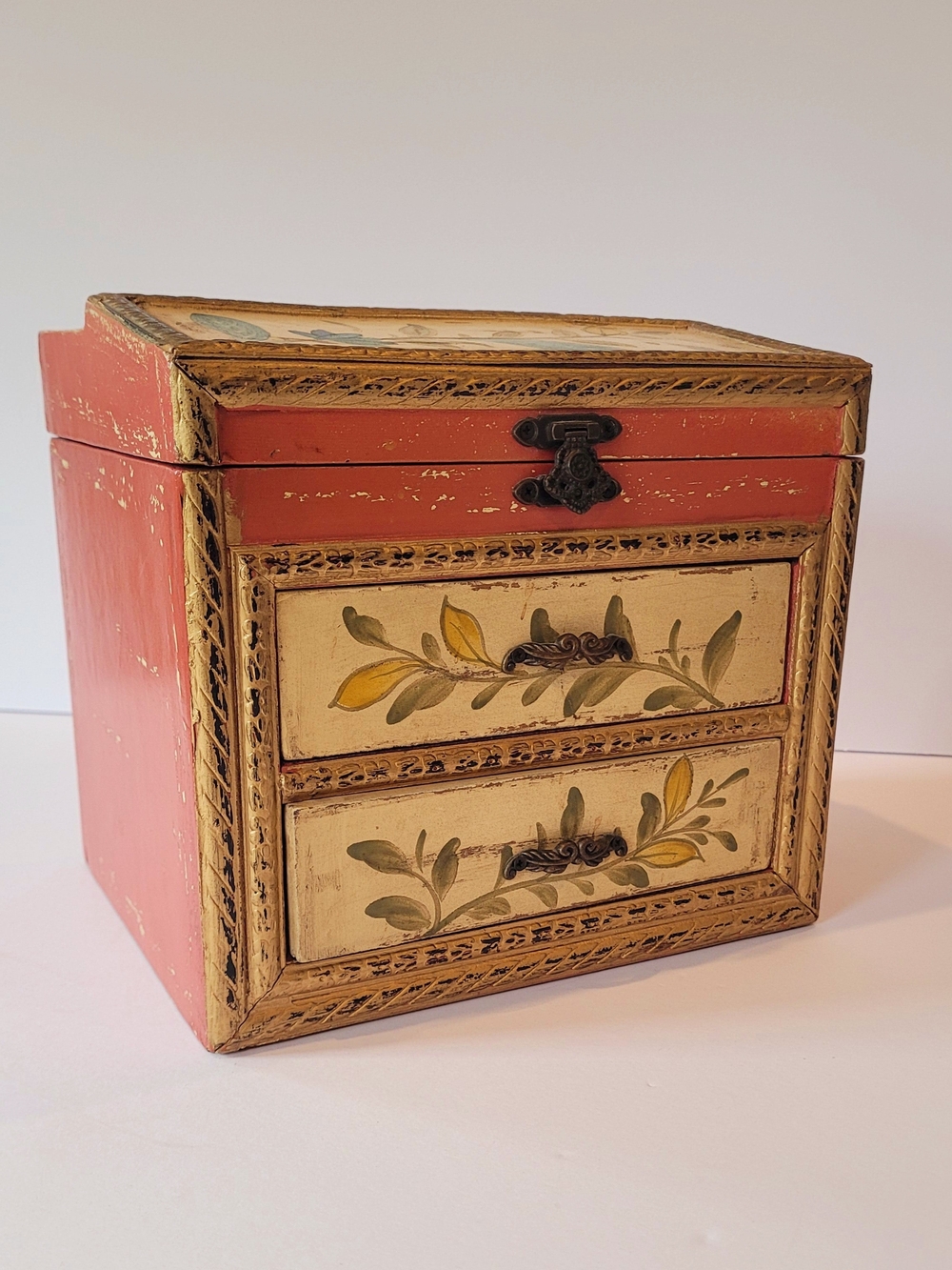 Hand-Painted Wooden Jewelry Box Vintage - Picture 2 of 4
